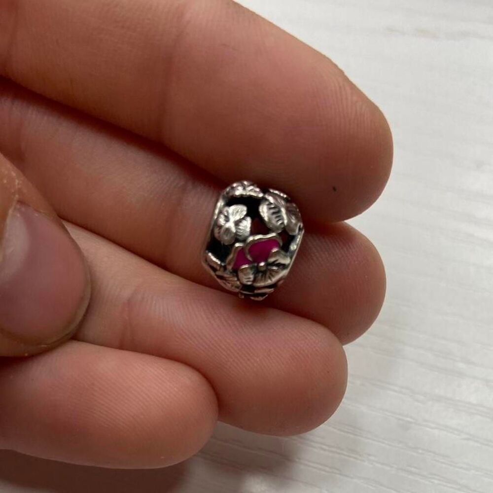 Silver/Pink Flower Charm For Bracelet